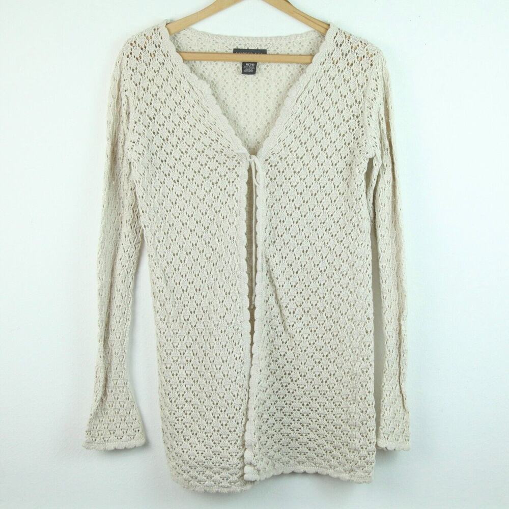 Vintage Medium Tie Front Crochet‎ Cardigan 90s Coastal Cowgirl Boho Y2K Beachy